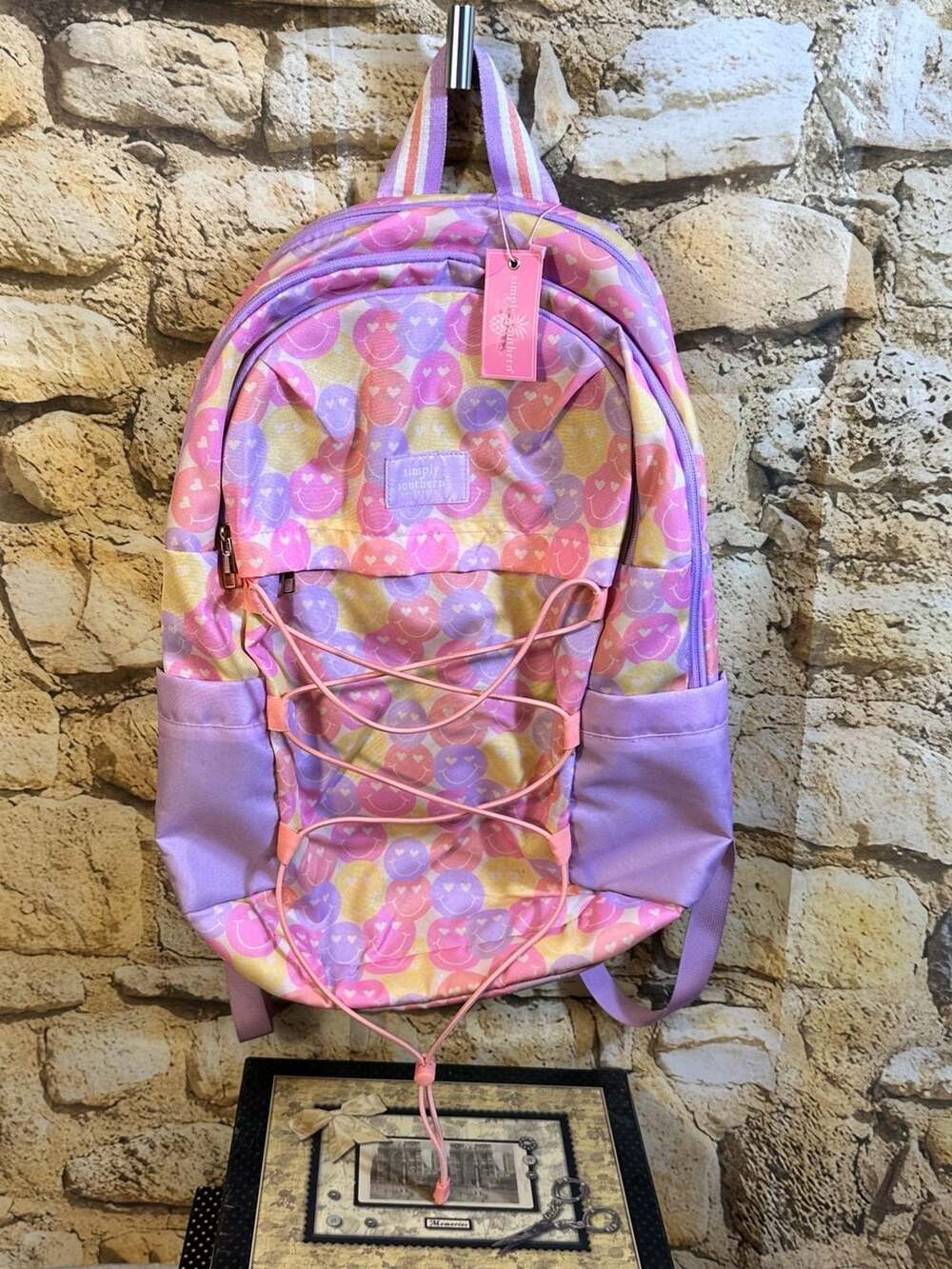 Simply Southern Smiley Face Pink and Purple Utility School Backpack